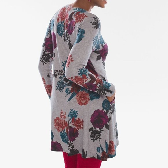 Chicos Petite Rose-Print Button-Sleeve Tunic - Picture 3 of 16